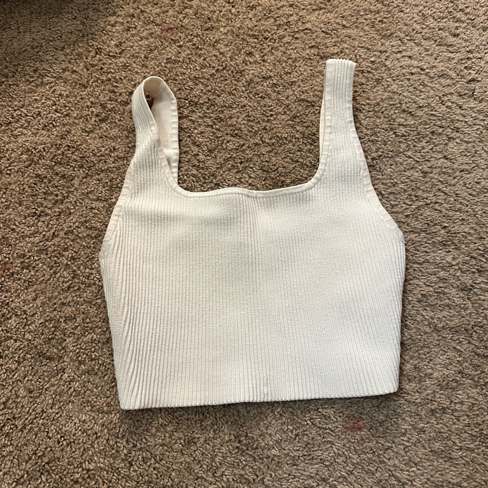 Babaton Cream Ribbed Square-Neck Crop Tank